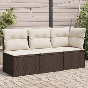 3 személyes barna polyrattan kerti kanapé párnával