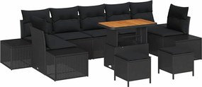 vidaXL Kerti Kanapé Szett párnával tárolóval 10 pcs Fekete Poli rattan