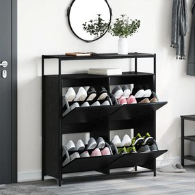 Cipőszekrény 4 Flip-Ajtóval Fekete Tölgy 100x34x112 cm