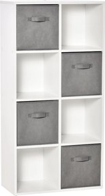 HOMCOM 8 rekeszes könyvespolc moduláris könyves szekrény 4 eltávolítható nem szőtt szövet fiókkal 61.5x30x121.6 cm Fehér és Szürke | Aosom
