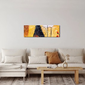 Kép - táncoló balerinák, olajfestmény (órával) (90x30 cm)