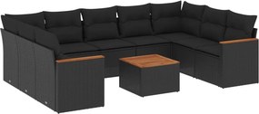 vidaXL 10 részes fekete polyrattan kerti ülőgarnitúra párnákkal