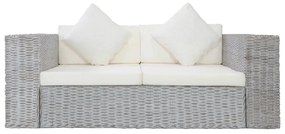 szürke 2 részes természetes rattan kanapészett párnákkal