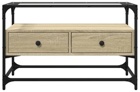 sonoma tölgy szerelt fa TV-szekrény üveglappal 80 x 35 x 51 cm