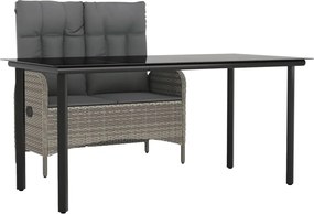 vidaXL 2 részes szürke polyrattan kerti étkezőgarnitúra párnákkal