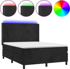vidaXL fekete bársony rugós és LED-es ágy matraccal 140x190 cm