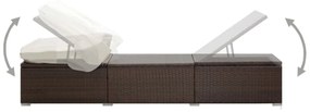 barna polyrattan napozóágy napellenzővel és párnával
