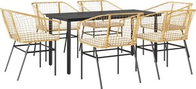 vidaXL 7 észes barna polyrattan üveg kerti étkezőgarnitúra párnával