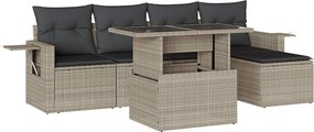 vidaXL 6 részes világosszürke polyrattan kerti ülőgarnitúra párnákkal