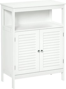 kleankin Fürdőszoba Segédszekrény 2 Rácsos Ajtóval, Nyitott Polc, Nagy Tárhely, Modern Dizájn 60x30x81,6 cm Fehér | Aosom