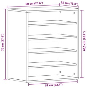 vidaXL Cipőszekrény Fekete Tölgy 60x35x70 cm Műanyag