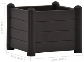 antracitszürje kerti PP magaságyás 43 x 43 x 35 cm