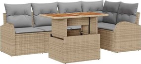 vidaXL Kerti Kanapé Szett tárolóval 6 pcs Bézs Poli rattan