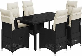 vidaXL 7 részes fekete polyrattan kerti bisztrógarnitúra párnákkal