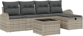 vidaXL Kerti Kanapé Szett párnával 6 pcs Világosszürke Poli rattan