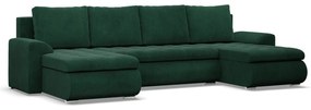 Tokio U alakú sarokkanapé, 3 ágyneműtartóval, kordbársony, univerzális oldal, zöld