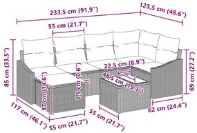 6 részes kerti kanapé párnákkal fekete poli rattan