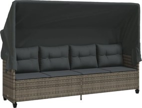 vidaXL szürke polyrattan napozóágy tetővel és párnával