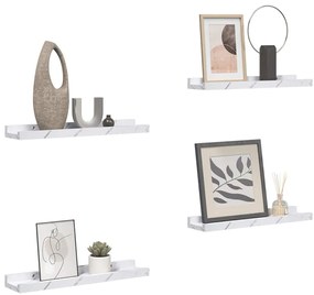 vidaXL Falpolc polcokkal 4 pcs Fehér márvány 60 x 9 x 3 cm Faanyag