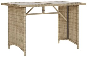 bézs polyrattan üveglapos kerti asztal 110x68x70 cm