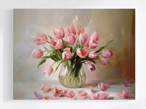 Poszter Virágok Rózsaszín Tulipán Csokor Váza 100x75