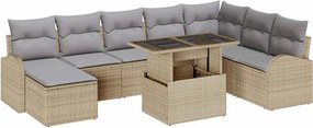 vidaXL Kerti Kanapé Szett párnával 9 pcs bézs és világosszürke