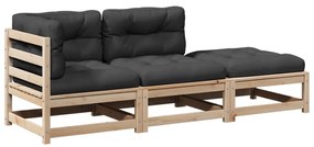 vidaXL 3 részes tömör fenyőfa kerti kanapészett párnával