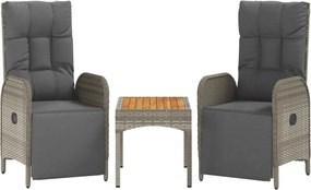 vidaXL 2 db szürke polyrattan dönthető kerti szék asztallal