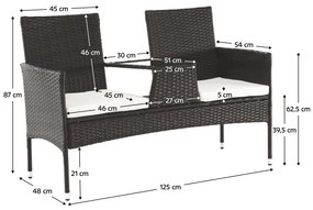 Kerti pad asztallal és párnákkal , barna/krém,LALIT