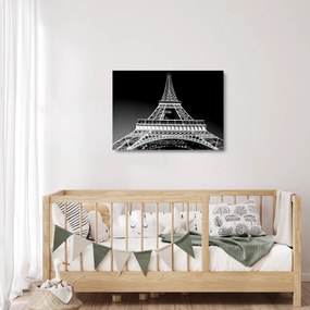 Üveg kép - Eiffel-torony, fekete-fehér (70x50 cm)