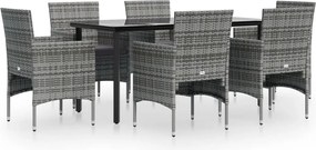 vidaXL 7 részes szürke és fekete kerti étkezőgarnitúra párnákkal