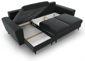 Sötétszürke bársony kinyitható tárolóhelyes sarokkanapé Kyoto – Cosmopolitan Design