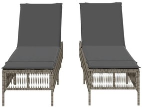 2 db világosszürke polyrattan napozóágy párnával