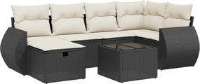 vidaXL 7 részes fekete polyrattan kerti ülőgarnitúra párnával
