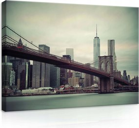 Vászonkép 70x50 Brooklyn híd Manhattan városkép híd víz felhők