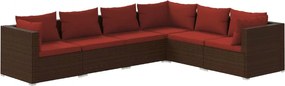 6 részes barna polyrattan kerti bútorszett párnákkal