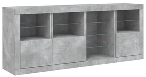 betonszürke tálalószekrény LED-világítással 164 x 37 x 67 cm