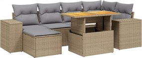 vidaXL 7 részes bézs polyrattan kerti ülőgarnitúra párnákkal