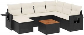 vidaXL 8 részes fekete polyrattan kerti ülőgarnitúra párnákkal