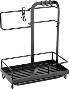 Kosár rendszerező mosogató polc csepegtetővel és szivacs akasztóval folyadék fekete