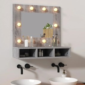 szürke sonoma színű tükrös szekrény LED-ekkel 60 x 31,5 x 62 cm