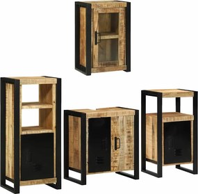 vidaXL Fürdőszoba bútor szett polcokkal 4 pcs Barna Tömör Mangófát
