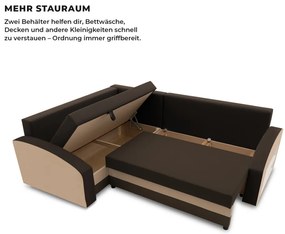 Grande sarokkanapé polcokkal , polc a jobb karfaban, baloldali, szövet anyag, bonell töltet, barna