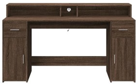 barna tölgy színű szerelt fa íróasztal LED-ekkel 160x55x91 cm