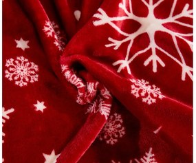 Mikroplüss ágyneműhuzat szett SNOWFALL piros + mikroplüss lepedő SOFT 180x200 cm fehér, franciaágyra