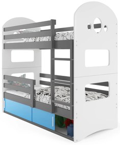 Emeletes ágy 80 x 190 cm Domur (grafit + kék) (ágyrácsokkal és tárolóhellyel). Akció -29%. 1056532