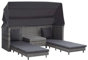 3-személyes szürke kinyitható műrattan kanapéágy tetővel