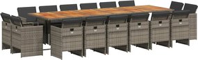 vidaXL 17 részes szürke polyrattan kerti étkezőgarnitúra párnával
