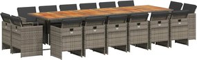 vidaXL 17 részes szürke polyrattan kerti étkezőgarnitúra párnával