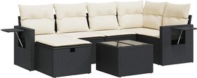 vidaXL 7 részes fekete polyrattan kerti ülőgarnitúra párnával